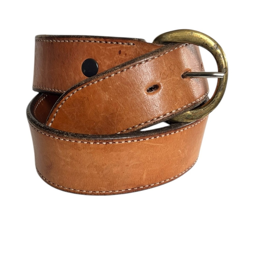 Bianchi 28 #B21 Tan Brown Leather Wide Belt Brass Buckle Distressed